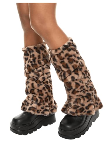 Women's 1 Pair Leopard Print Fuzzy Leg Warmers Y2K Furry Long Boot Cuffs Cover Cheetah Pile Leg Warmers