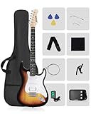 RVONE RST-150 39”Beginner Electric Guitar Kit with Amplifier, Classic HSS Pickup, Electric Guitar with Gig Bag, Capo, Strap, Extra Strings, Digital Tuner, 3 Picks, Cleaning Cloths (3-Sunburst)