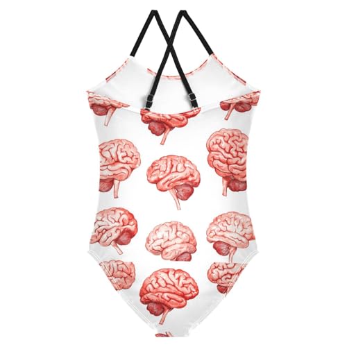 Pigsaly Girls One Piece Swimsuits Watercolor Human Brain Kids Cross Back Swimwear Toddler Beach Sport Bathing Suit 3T2