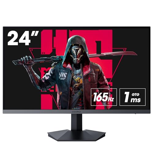 KOORUI 24 Inch Gaming Monitor, 165Hz 1080p 1ms IPS, Adaptive Sync, PC Monitor HDMI, Tilt Adjustable, Eye Care, VESA Wall Mountable (FHD 1920×1080, DisplayPort) Black