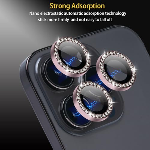 Rayorcon Camera Lens Protector for iPhone 15 Pro/Pro Max, Tempered Glass, Aluminum Alloy Ring, Diamond Pink by Rayorcon - Image 5