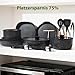 GMISUM 22-Teiliges Topfset,Topfset Induktion mit Abnehmbarer Griff,Töpfe Set für Alle Herdarten,Pfanne 20/24cm, Tiefe Bratpfanne 26cm, Topf 18/20cm,Steakpfanne and Flat Pan for Crêpes24cm,Schwarz