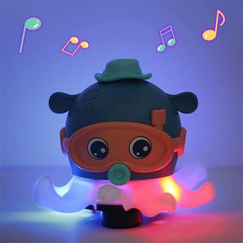 Image of Kidology Baby Musical Octopus Ball Blowing Toy for Kids | Interactive Dancing Octopus with Music and LED Light-Up Mechanism | Mecanum Wheels Toy | Tummy Time Toy for Babies, Kids, and Toddlers (Blue)