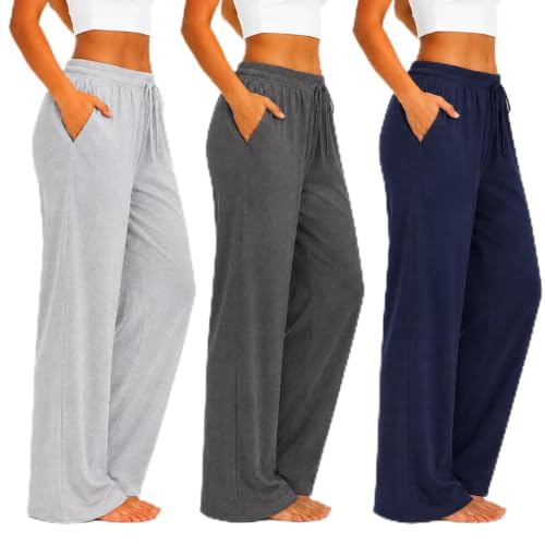 Image of Essential Elements Womens 3 Pack PJ Pants 100% Cotton Jersey Lounge Pajama | Soft Lightweight Breathable Knit With an Elastic Waist, Comfy for Sleep, Lounging and Relaxed Everyday Wear