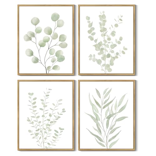 Drsoum Botanical Plant Framed Wall Art Boho Wall Decor for Bathroom Sage Green Eucalyptus Leaf...