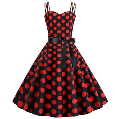 Rockabilly Kleider Damen 50er Jahre Vintage Ärmellos Polka Dots Coctailkleid Swing Mode 60er Jahre Festlich Spaghettiträger Kleid Tunika Partykleid...