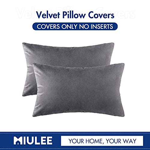 Image of MIULEE Velvet Throw Pillow Covers 12x20 Inch, Pack of 2 - Medium Gray, Soft Solid Lumbar Decorative Pillow Covers Modern Luxury Home Decor for Chair Couch Sofa Bedroom Livingroom