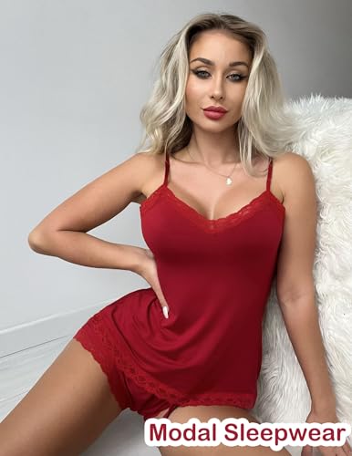 Image of Avidlove Women Cami Pajama Set Modal Sleepwear Lace Trim Short PJ Set with Shorts