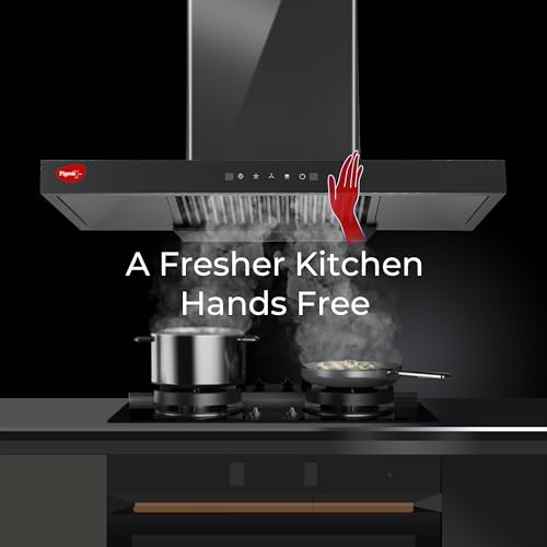 Image of Pigeon Atmos 90 cm T-Shape Kitchen Chimney 1500 m3 /hr suction | Touch & Gesture Control | Filterless Tech + Heat Auto Clean | 7 years warranty on motor| (Black)