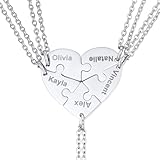 U7 BFF Necklace for 5 Women Stainless Steel Forever Together Family Sibling Friendship Jewelry Set Customized Engrave Name Date Stitching Puzzple Pieces Pendant Heart Best Friend Necklaces