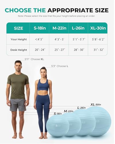 Image of Gruper Yoga Ball, Extra Thick Exercise Ball for Workout Pregnancy Stability - 4 Sizes Anti Burst Balance Ball for Yoga, Pilates, Fitness, Birthing, Physical Therapy - Includes Pump