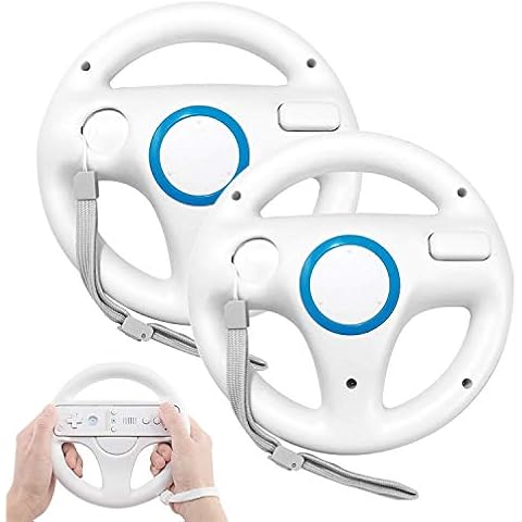 PowerLead Steering Wheel for Wii Controller, 2 pcs White Racing Wheel Compatible with Mario Kart, Game Controller wheel for Nintendo Wii Remote Game Cover