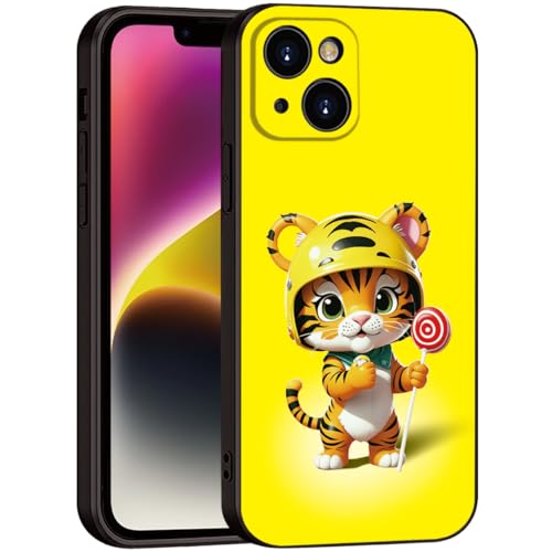 Printed with Cute Tiger for iPhone 15 Case - Cartoon Helmet Tiger with Lollipop Design | Shockproof Slim Cover | Fun & Protective Case, for Girls & Women (B1-Cartoon Cute Tiger)