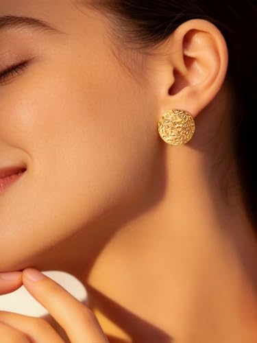 Image of Rubans Demifine Stainless Steel Gold Toned Round Stud Earrings Gift for Women