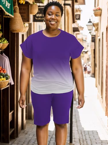 Women's Plus Size 2 Piece Outfits Sweatsuits Sets Summer Short Sleeve Tunic Tops Biker Shorts Tracksuit Sets3