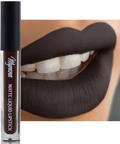 Mynena Deep Espresso Brown Matte Liquid Lipstick | Long-Lasting, Waterproof, No Smudge, No Transfer Lip Color | All-Day Wear for Long Days | Lightweight Comfortable Non-Drying – Dark Neutral | Kiona