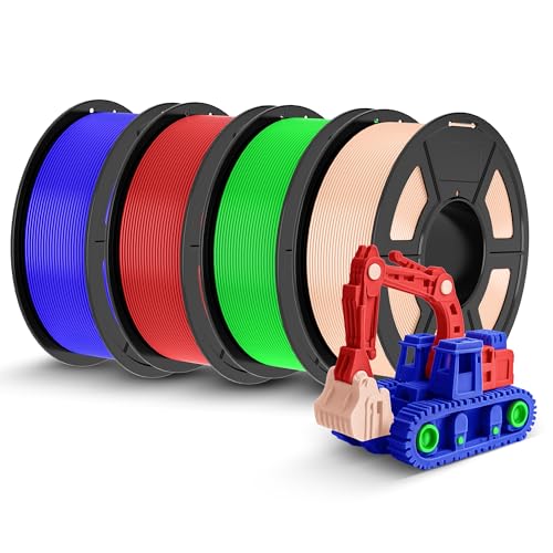 Image of TECBEARS PLA 3D Printer Filament, 4KG PLA Filament 1.75mm, Neatly Wound 3D Printing Filament, Dimensional Accuracy + /- 0.02 mm,1 Kg Per Spool, Pack of 4, Beige+Green+Red+Blue