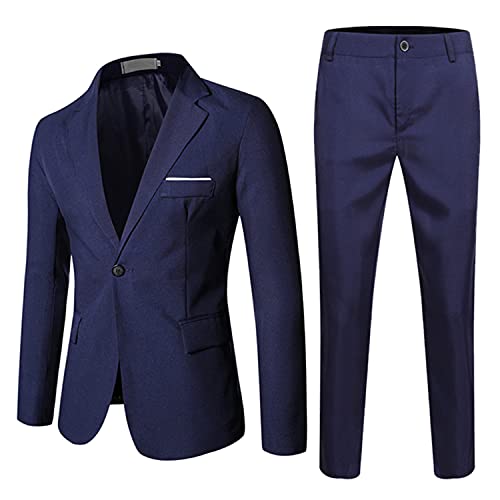 Men's Classic 3 Piece Slim Fit Formal Suit Solid Dress Business Wedding Party Blazer Casual One Button Tux Vest & Trousers (Navy Blue,5X-Large)