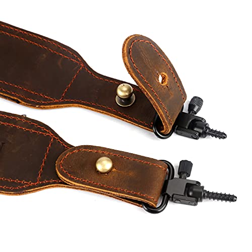 Tourbon 2-Inch Cotton And Brown Leather Gun Sling Rifle Carry Strap (Coffee Color) #TOP2