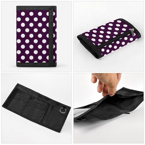 Dark Purple Polka Dot Print Wallet for Men, 8 Credit Card Holder Slim Minimalist Front Pocket Small Mens Bifold Wallets4