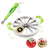 Watermelon Cutter Slicer Tool 4-Piece Set - Extra Large Round Cutter with Silicone Handle & Knife with Melon Baller Scoop - Stainless Steel, Quick, Safe Fruit Cutting for Kitchen Gadgets