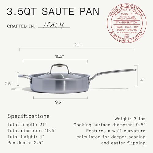 Image of Made In Cookware - 3.5 Quart Stainless Steel Saute Pan - 5 Ply Stainless Clad - Professional Cookware - Induction Compatible - Crafted in Italy