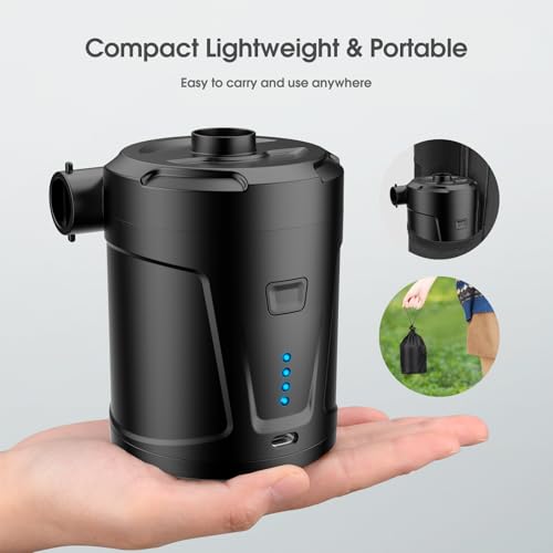 Electric Air Pump, 5200 mAh Rechargeable Battery Air Pump, Children's Pool, Mini Air Pump with 3 Air Nozzles, Electric Inflator, Quick Inflation for Inflatable Boat/Air Bed
