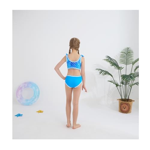 Image of Girls Two Piece Swimsuits Color Block Bowknot Swimwear Summer Beach Bikini Set Little Girl Bathing Suit with Chest Pad 3-10T