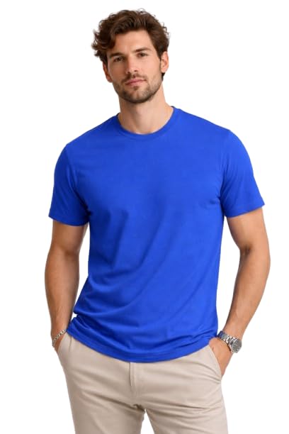 Image of Mens T Shirt Premium Cotton Slim Fit Crew Neck Short Sleeve Casual Basic Tee Soft Breathable Everyday Essential