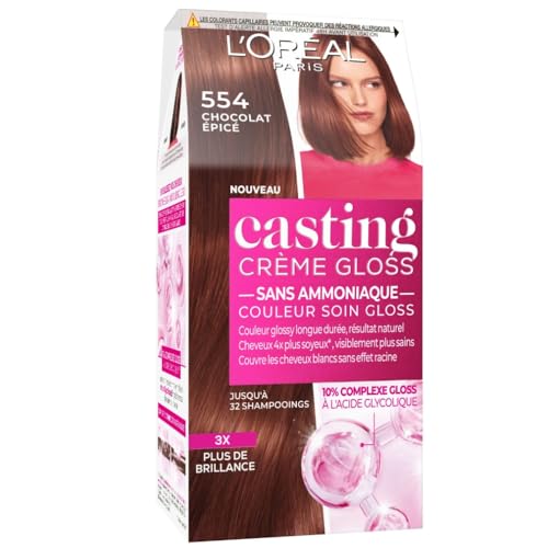 L’ORÉAL PARIS - Coloration Cheveux Semi-Permanente Ton sur Ton - Couleur Soin Gloss - Sans Ammoniaque - Casting Crème Gloss - Nuance : Chocolat Epicé (554)
