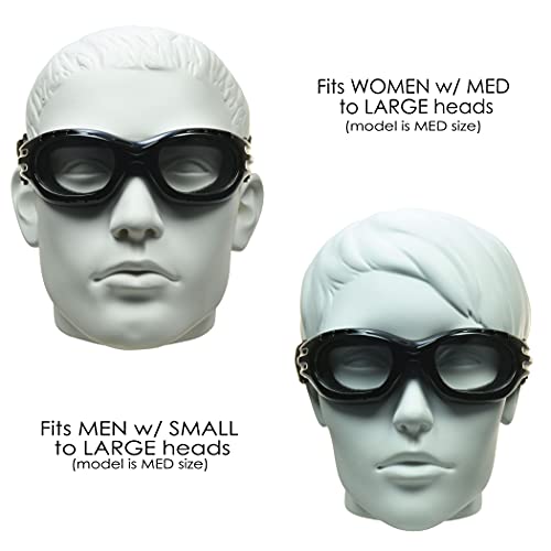 Image of Bikershades Motorcycle Safety Riding Goggles Men Women. Polarized Lens, Smoke, Mirrored Blue or Orange, Clear Yellow Lenses