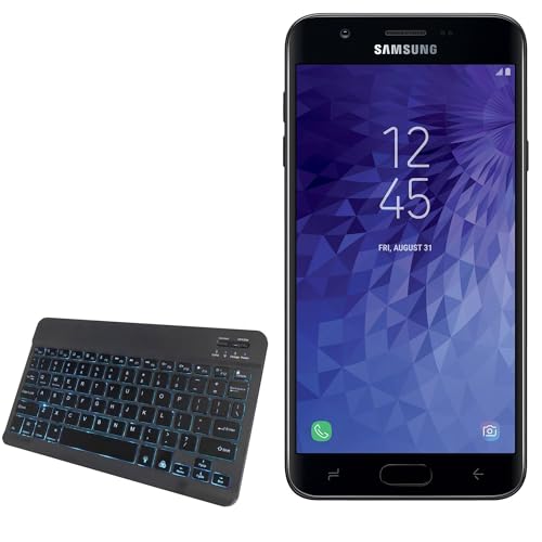 BoxWave Keyboard Compatible with Samsung Galaxy J7 Crown - SlimKeys Bluetooth Keyboard - with Backlight, Portable Slim LED 7 Colors - Jet Black