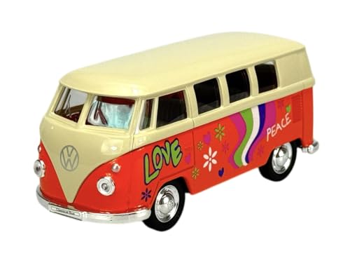 Welly Modell Auto Kompatibel mit VW Volkwagen Transporter T1 Orange mit weißem Dach Samba Bully Bus 1950-1967 1/34-1/39 Metal Modell Auto Die Cast Neu im Kasten