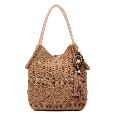 Bolso tejido Bohemio de playa con flecos para mujer miniatura 1