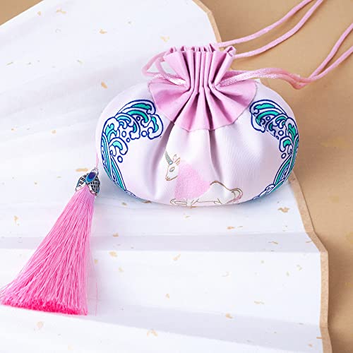 4 bolsas saco bordadas con cordón para regalo rosa miniatura 1