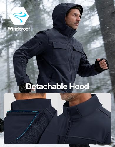 Image of FREE SOLDIER Men's Waterproof Softshell Jacket Fleece Lined Outdoor Jacket Tactical Military Hoodie Windbreaker