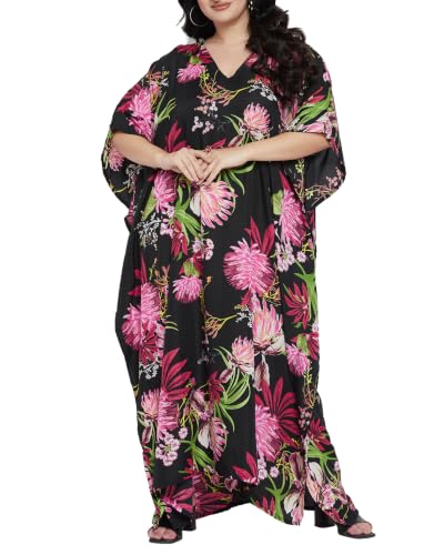 Image of Oussum Women Polyester Casual Long Plus Size Beach Caftan Cover Up Maxi Dress 1X-3X Summer Kaftan Dresses for Women