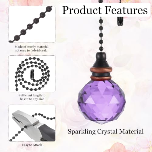 Image of MECCANIXITY 2Pack Ceiling Fan Pull Chain, 12 Inch Decorative Ornaments Crystal Pendant Pull Chain Extension for Ceiling Fans Light Lamp, Purple