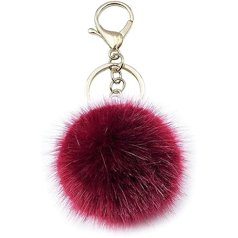 Unpafcxddyig Pom Pom Keychain Artificial Fur Puff Ball Keychains Fluffy Tote Pendant Car Bag Charm,wine red Cover