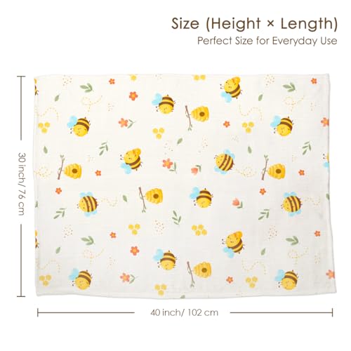 Image of SANDJEST Bee Minky Muslin & Dotted Blanket 30x40 in Gift for Holiday, Gender Reveal Party, Hospital Visit, Baptism