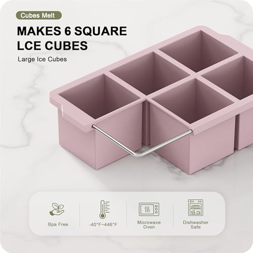 Image of VLM 3 Packs Large Ice Cube Molds with Stackable Lid,Silicone Ice Cube Tray for Freezer,Big Square Ice Tray for Whiskey,Cocktails,Bourbon and Soups