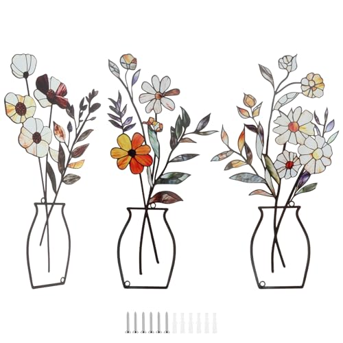 FwQoFvk Iron Metal Flower Wall Art, Lightweight Bright Color Flower Silhouette Wall Decor for Living Room Bathroom Bedroom Dining Room