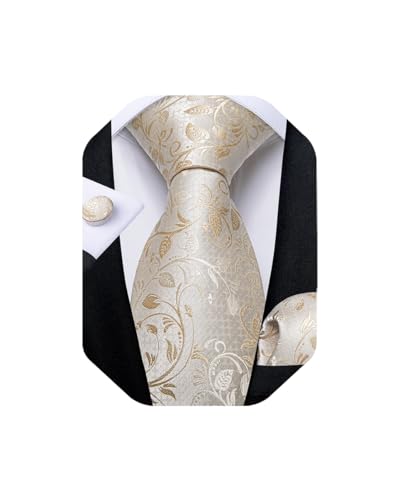Image of DiBanGu Extra Long Tie for Men 63 inch XL Silk Necktie Set | Pocket Square and Cufflinks, Big and Tall, Jacquard Woven, Gift Box, Paisley /Plaid /Solid /Striped, for Weddinng Party Business