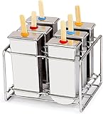 6-Pack Stainless Steel Popsicle Molds with Base and Bamboo Sticks, Reusable Ice Cream Maker for Homemade Snacks