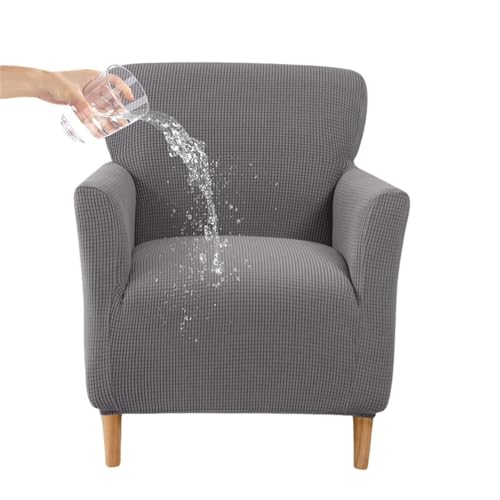 Highdi Funda de Sillón Individual Jacquard de Color Sólido Impermeable Funda de Sofa Elástica 1 Plaza con Reposabrazos, Fundas de Sillón Chesterfield Lavable para Sala de Estar (Gris Claro)