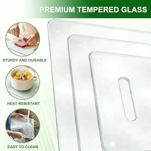 Tablas de cortar de vidrio templado con mango, set 3 piezas miniatura 5