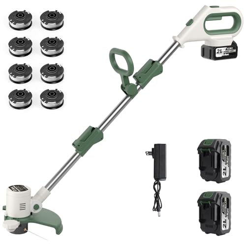 21V 3-in-1 Cordless Weed Eater-Weeding/Trimming/Lawn Mower, with 8 Replace Auto Line Feed, Electric Grass Trimmer for Garden, Lawn, 120 Mins of Non-Stop (2 * 4.0 mAh Battery & Charger Included)