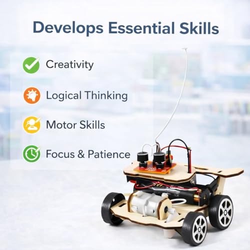 Image of FLERCISADIY Wireless Remote Control Car STEM Science Kit for Kids | Educational Toy for Learning Electronics, Engineering&Robotics|Wooden Assembly RC Car Project|Age 8+(Wireless Remote Control Car)
