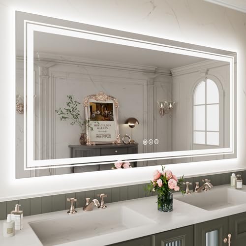 WTTY 60'x36' LED Bathroom Mirror with Lights, Backlit and Front Lighted Bathroom Vanity Mirrors Wall...