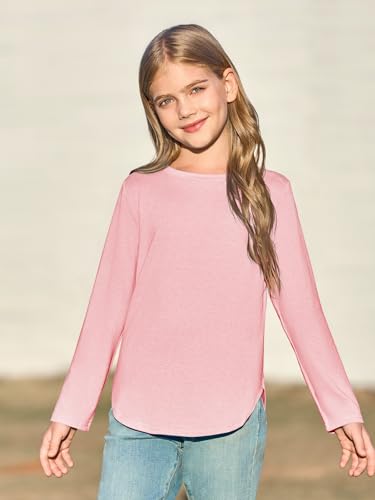 Image of Haloumoning Girls Long Sleeve T Shirts Kids Crewneck Tops 5-14 Years
